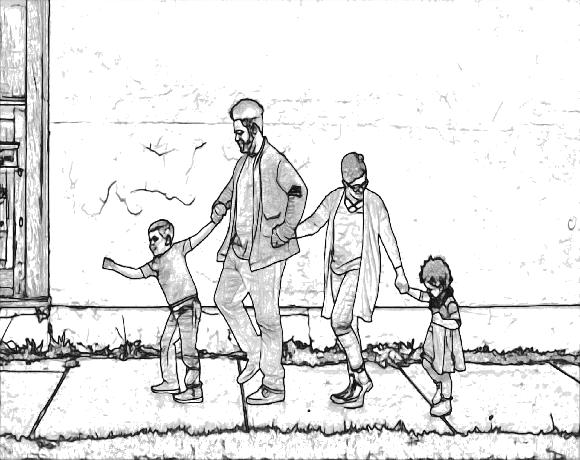 transform family photos into colouring sheets